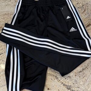 NWT Adidas Kids Black Joggers with White Stripes